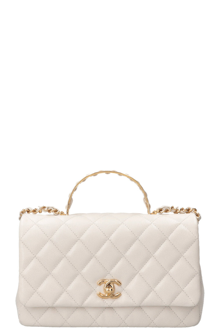 CHANEL Top Handle Small Flap Caviar White