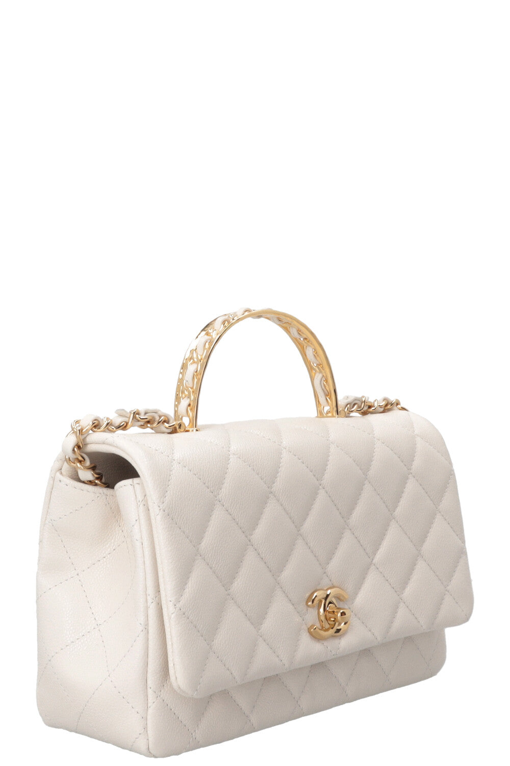 CHANEL Top Handle Small Flap Caviar White