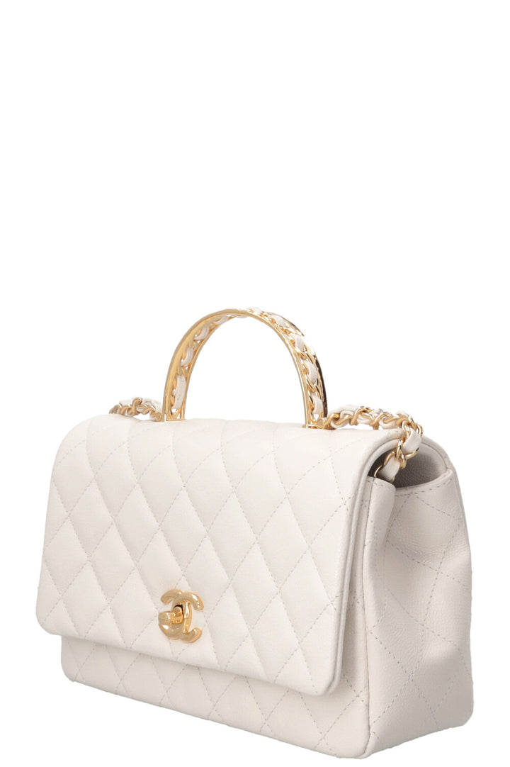 CHANEL Top Handle Small Flap Caviar White