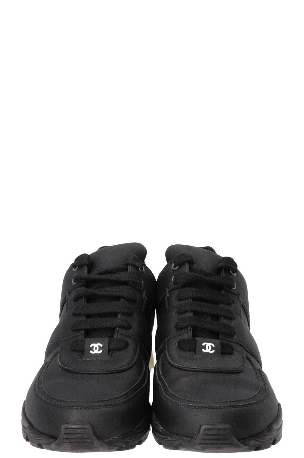 CHANEL Trainers Leather Black White