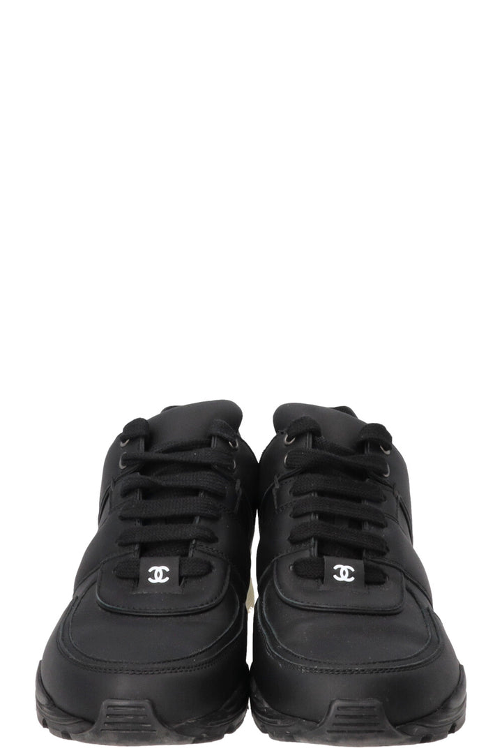 CHANEL Trainers Leather Black White