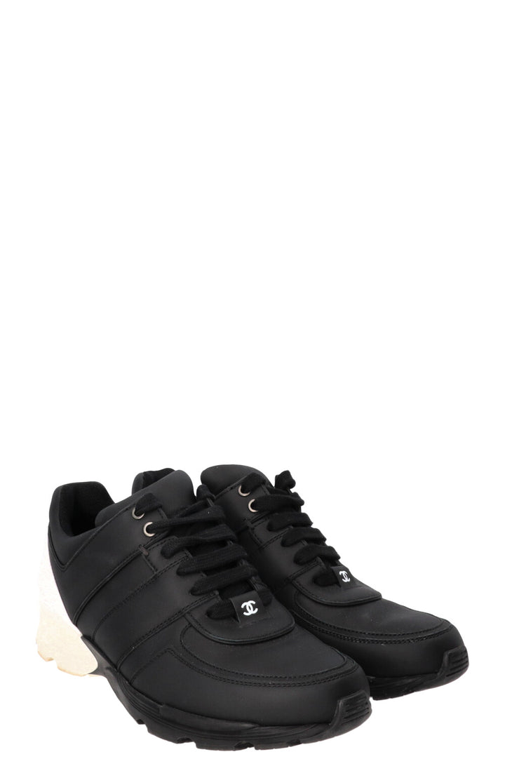 CHANEL Trainers Leather Black White