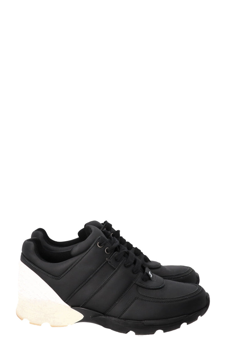 CHANEL Trainers Leather Black White