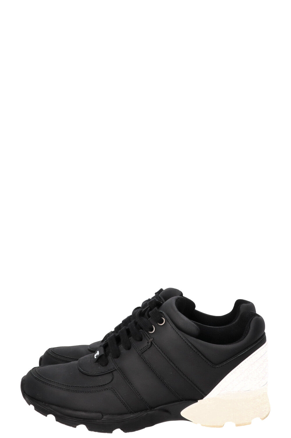 CHANEL Trainers Leather Black White