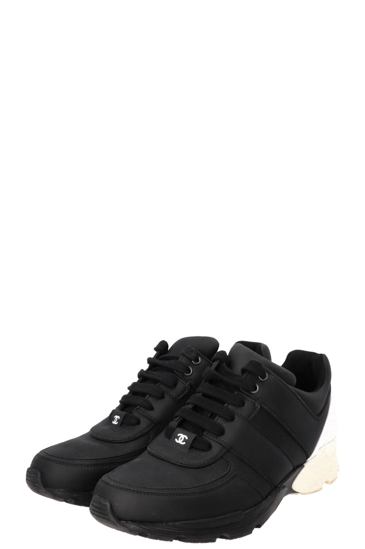 CHANEL Trainers Leather Black White