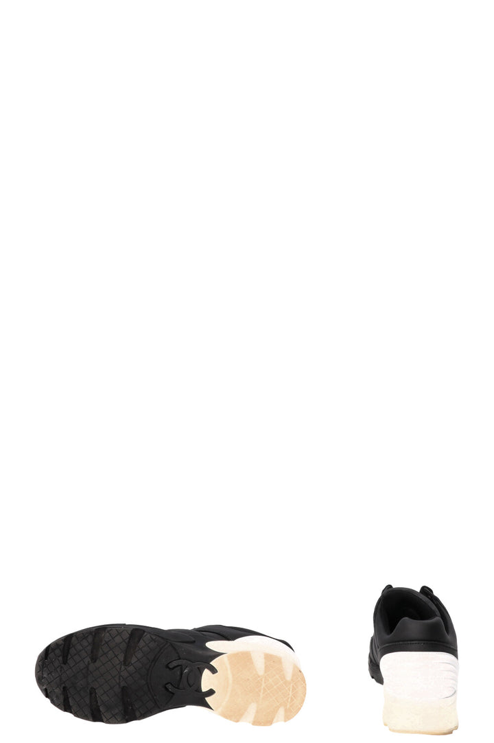 CHANEL Trainers Leather Black White