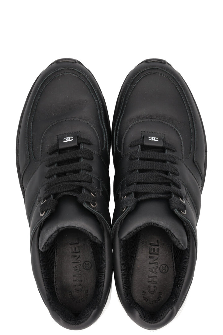 CHANEL Trainers Leather Black White