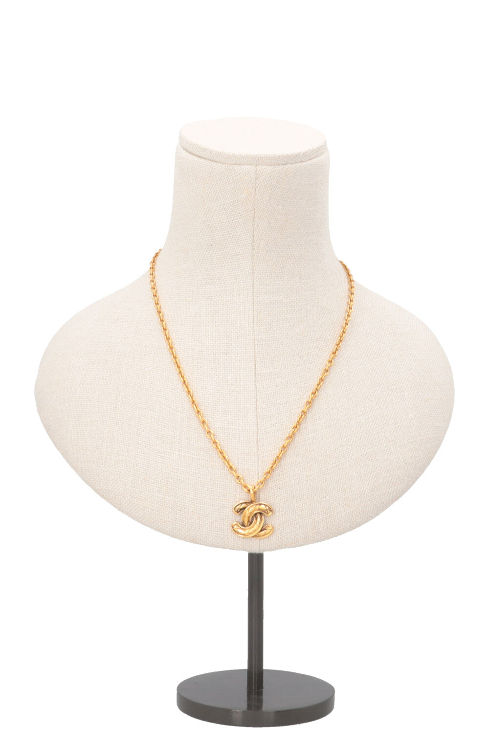 CHANEL Vintage CC Quilted Necklace Gold