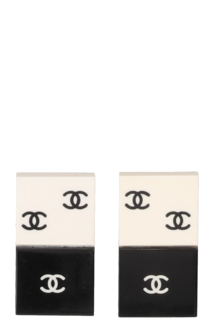 CHANEL Vintage Domino Quad Clip Earrings Black White