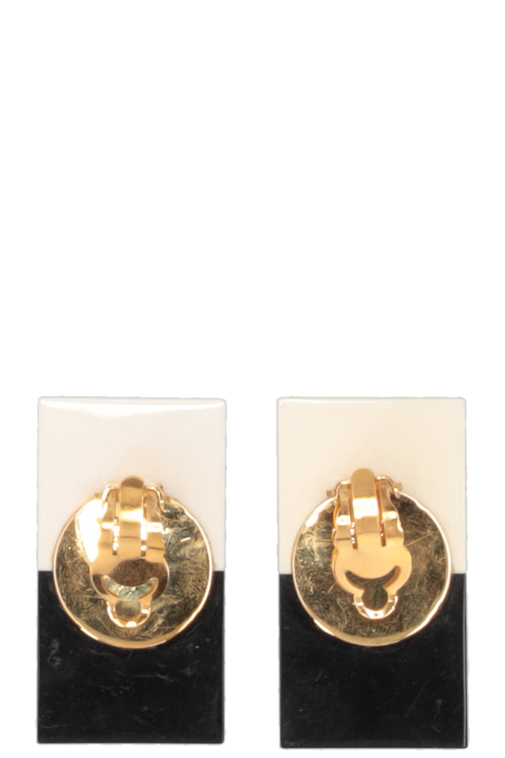 CHANEL Vintage Domino Quad Clip Earrings Black White