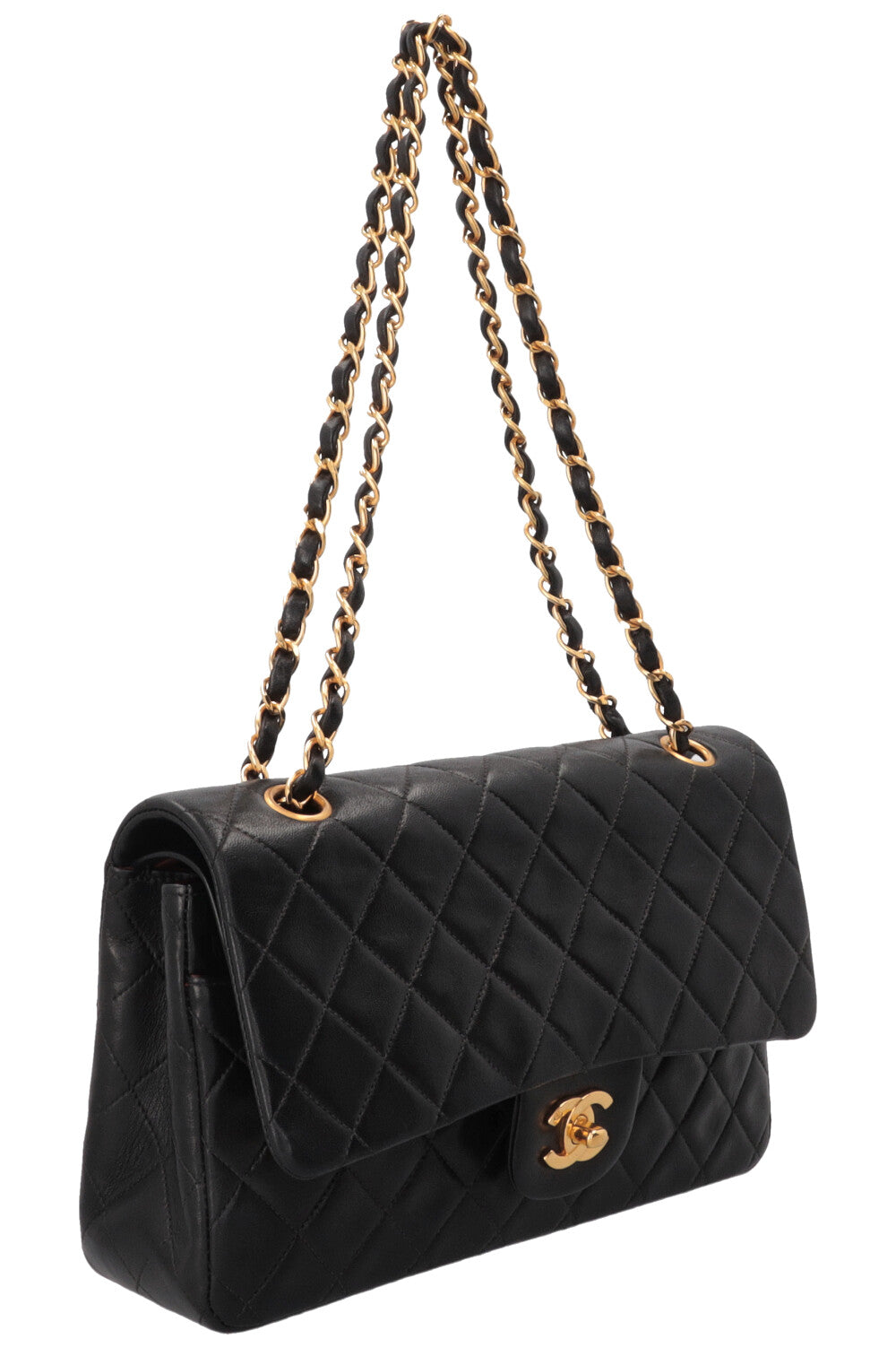 CHANEL Vintage Medium Double Flap Bag in Black Leather