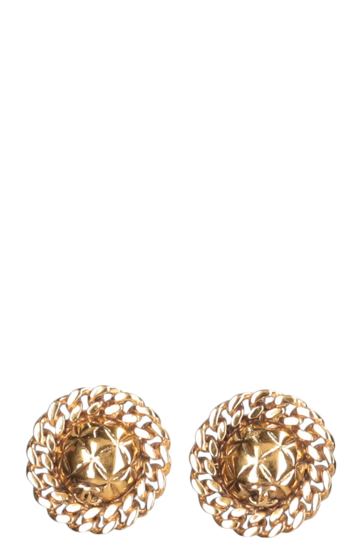 CHANEL Vintage Matelasse Clip on Earrings Gold