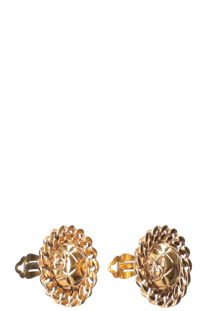 CHANEL Vintage Matelasse Clip on Earrings Gold