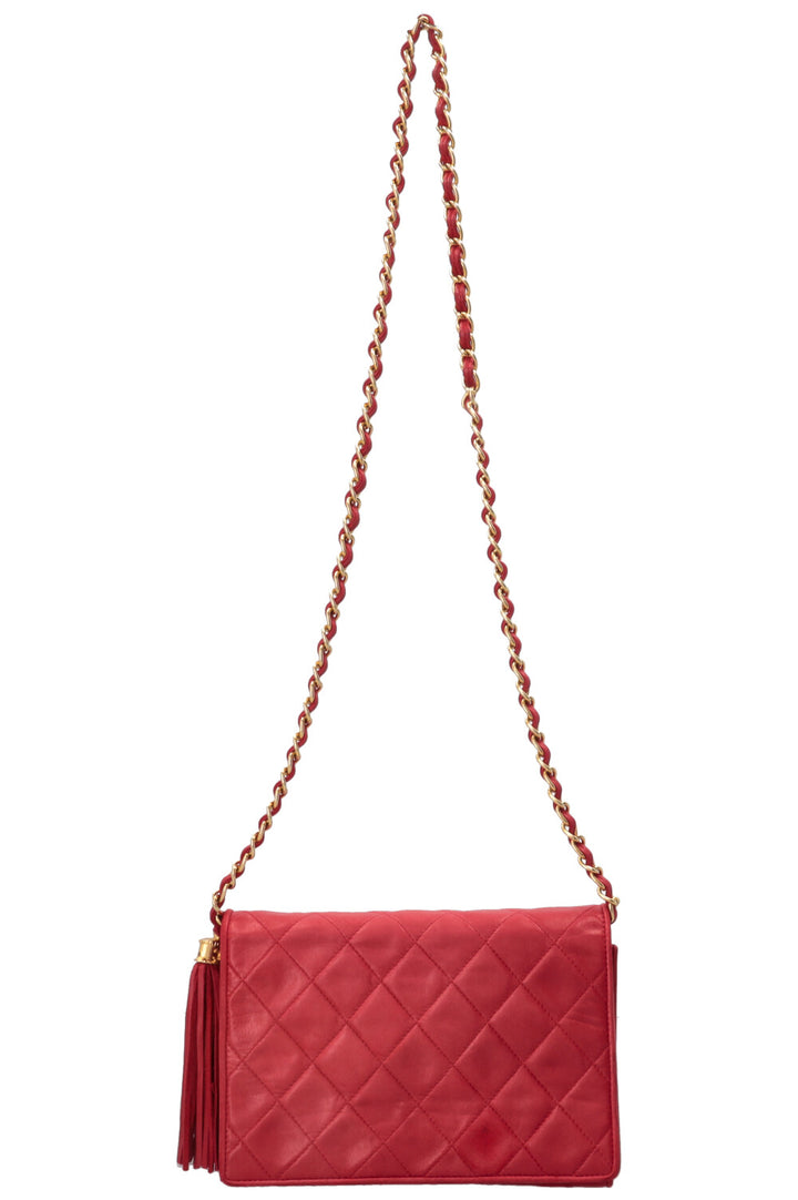 CHANEL Vintage Quilted Flap Leather Red