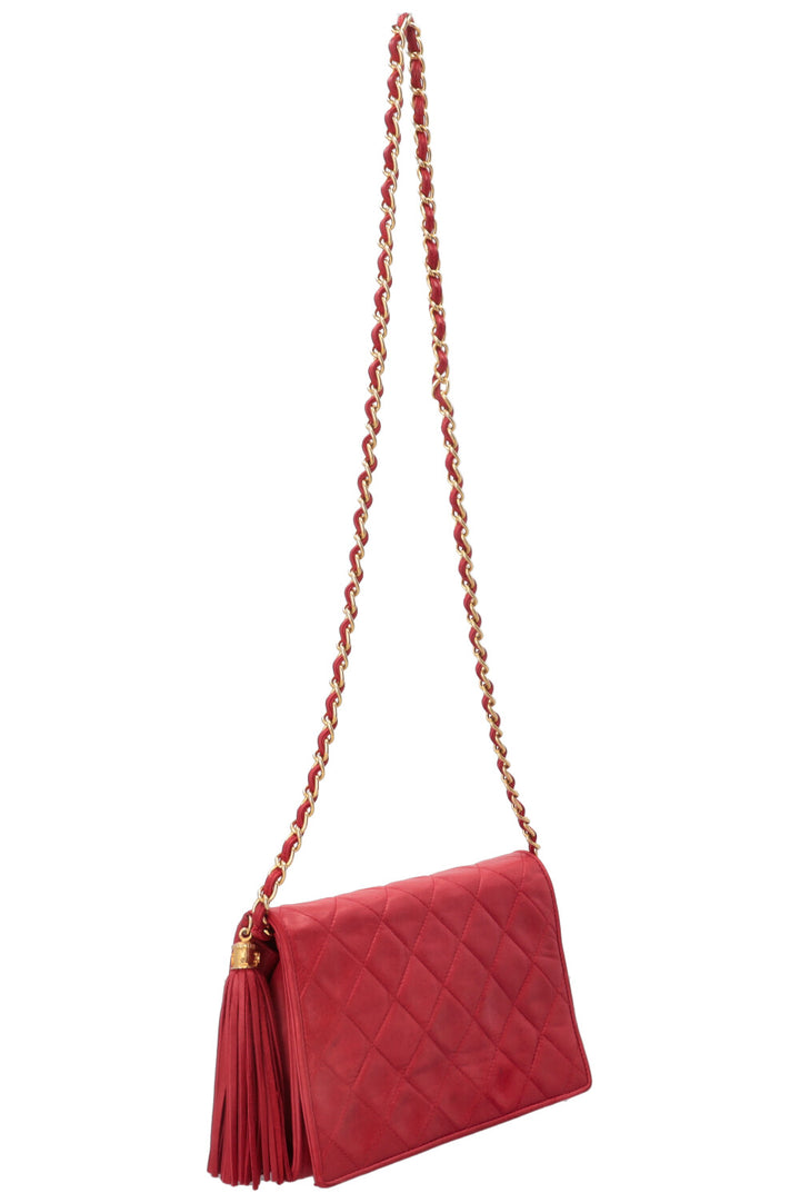 CHANEL Vintage Quilted Flap Leather Red