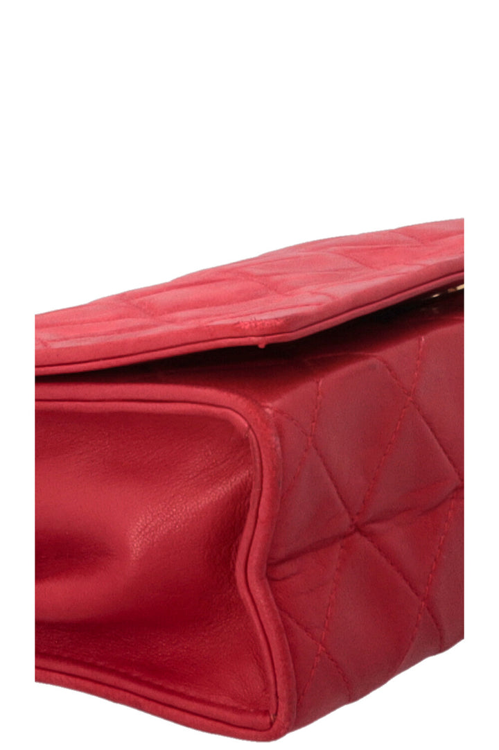 CHANEL Vintage Quilted Flap Leather Red