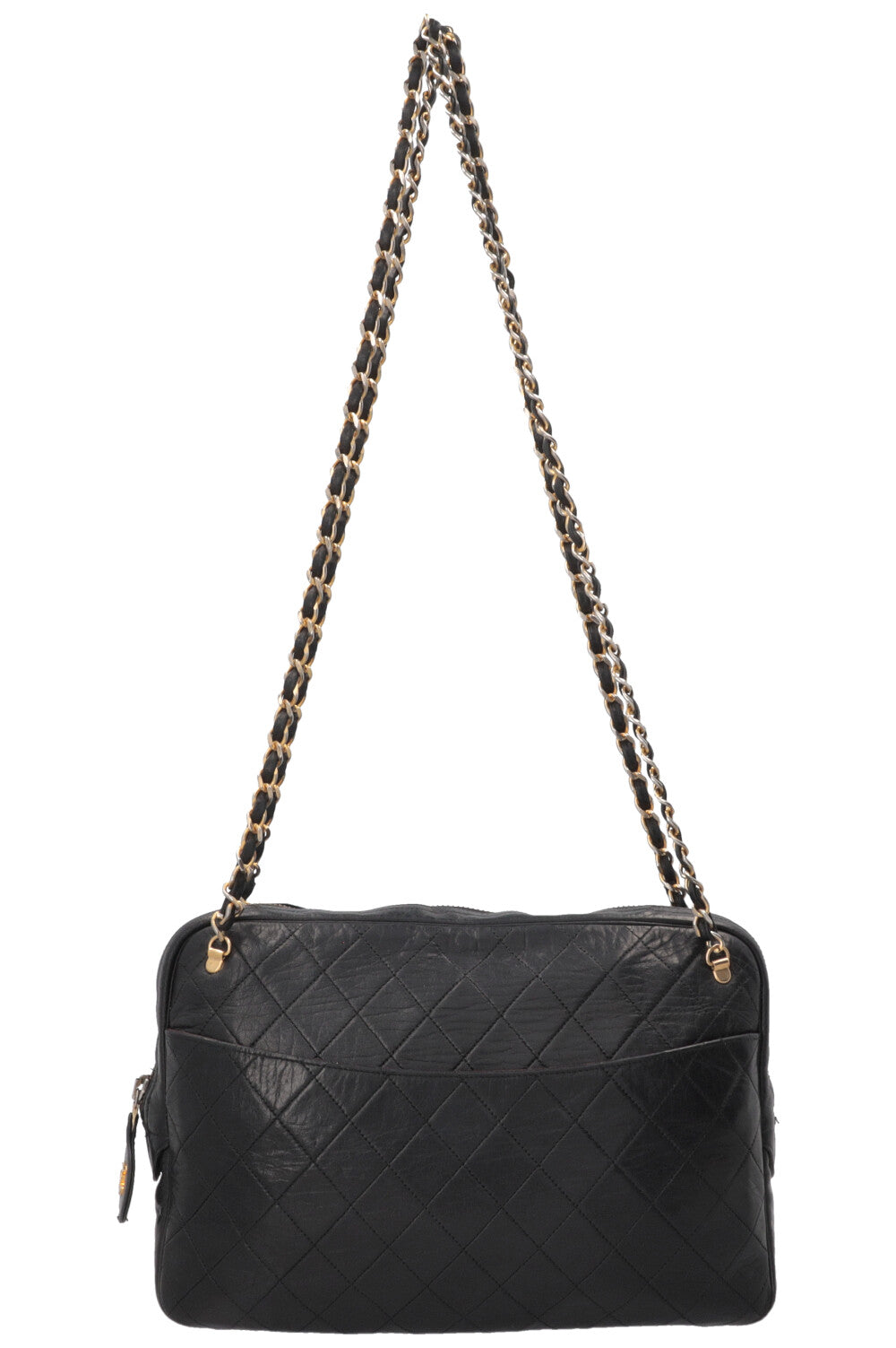 Sac bandoulière CHANEL Vintage matelassé médaillon en cuir noir