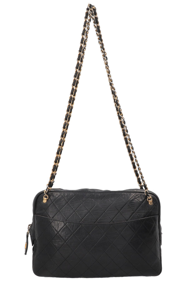 CHANEL Vintage Quilted Medallion Shoulder Bag Leather Black