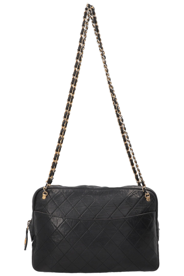 Sac bandoulière CHANEL Vintage matelassé médaillon en cuir noir