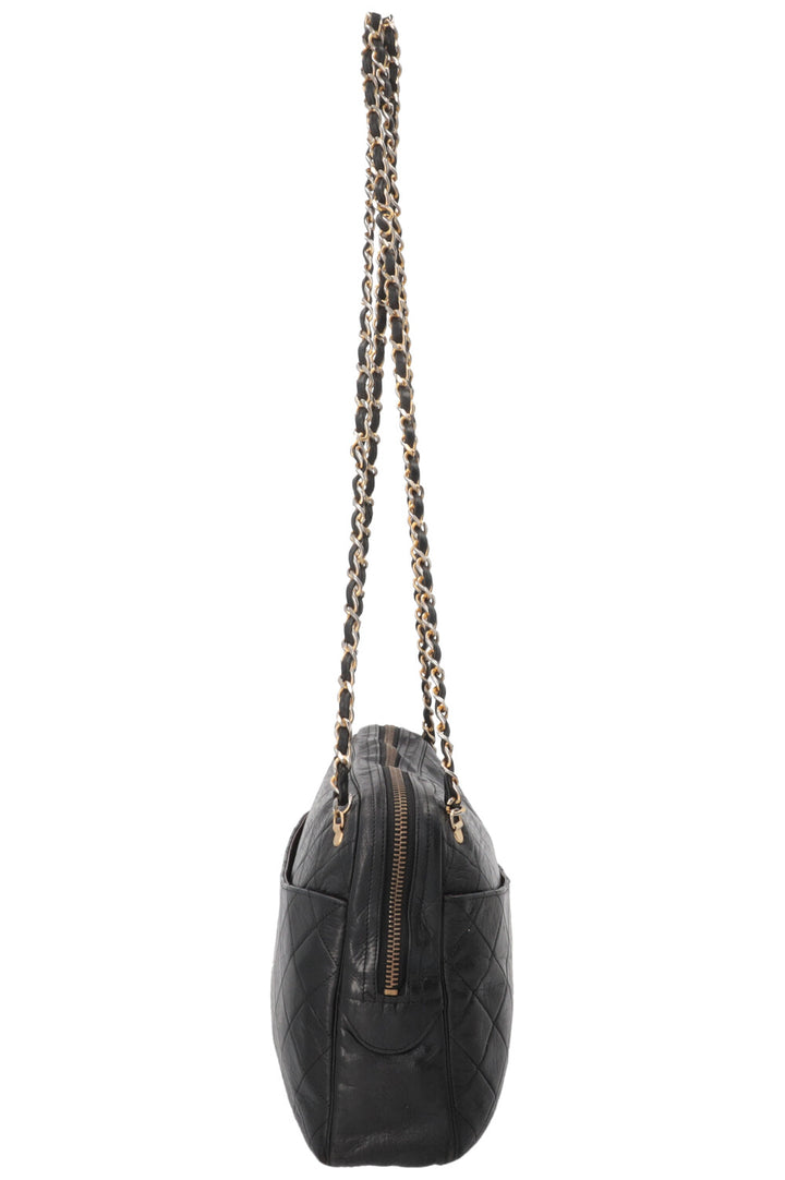 Sac bandoulière CHANEL Vintage matelassé médaillon en cuir noir