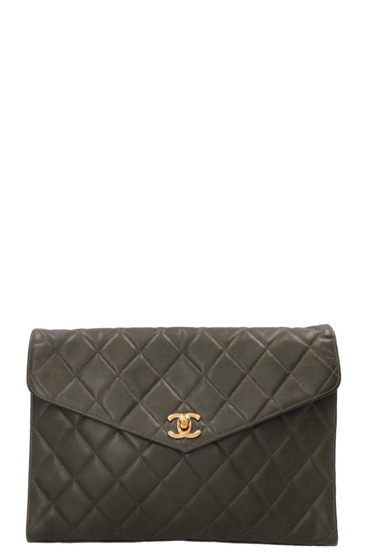 CHANEL Vintage Single Flap Clutch On Chain Lambskin Khaki