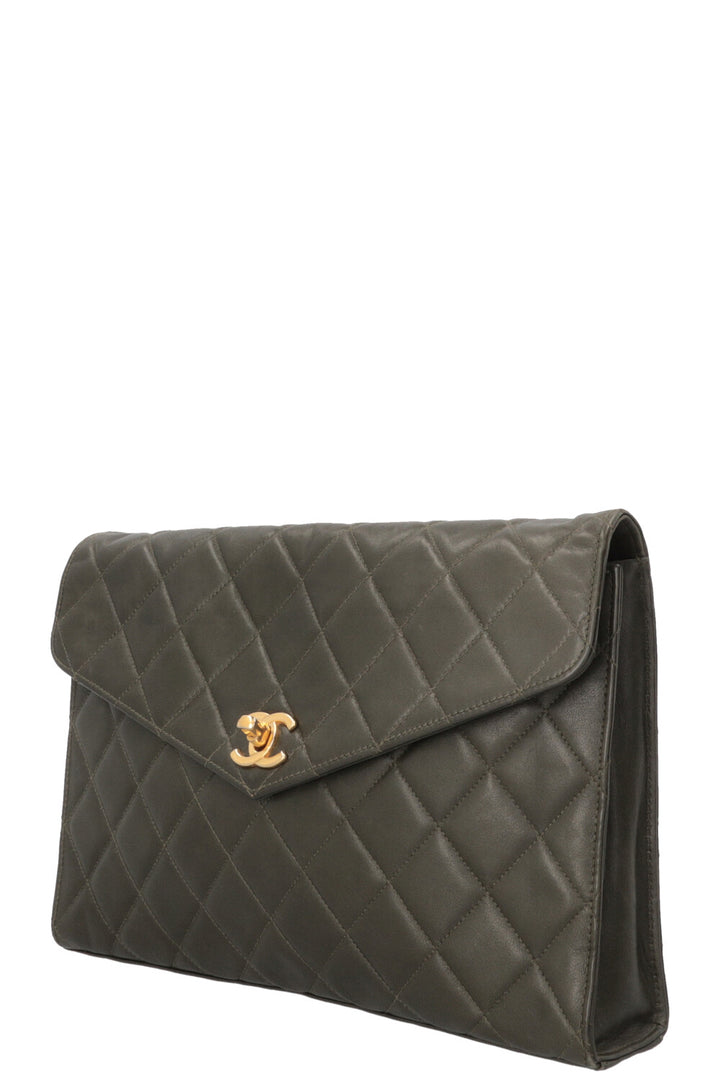 CHANEL Vintage Single Flap Clutch On Chain Lambskin Khaki