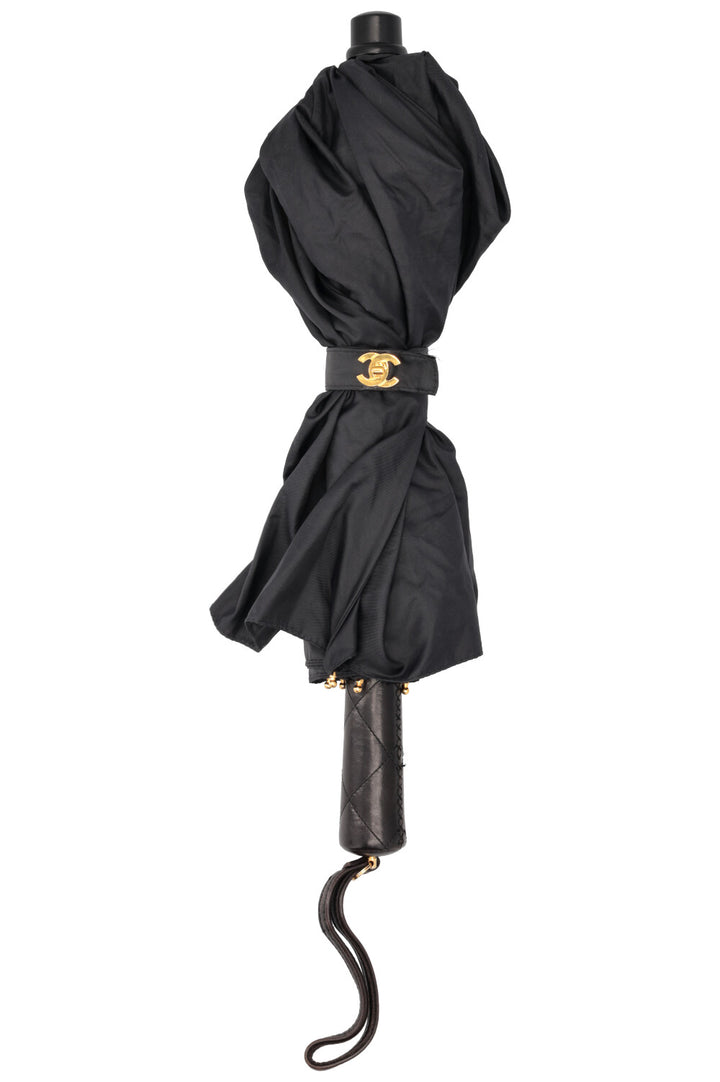 CHANEL Parapluie Vintage Cuir Noir