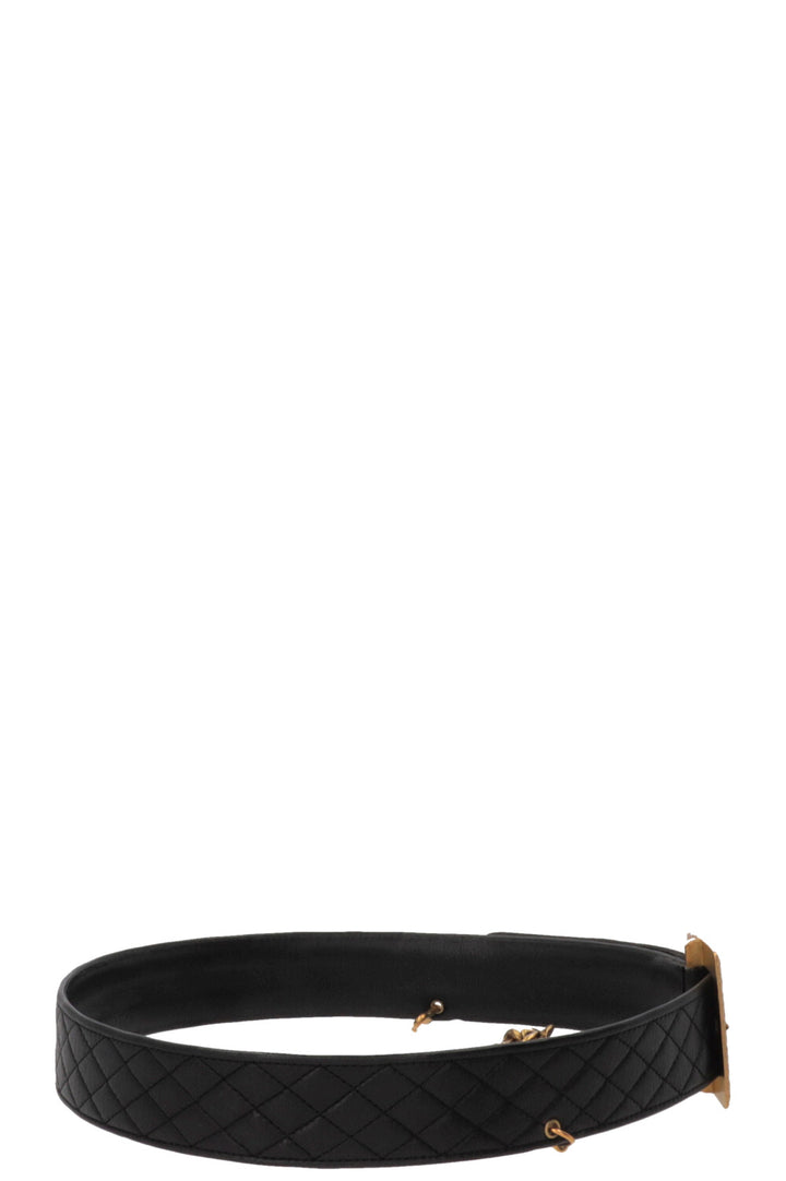 CHANEL Vintage Waist Belt Leather Black