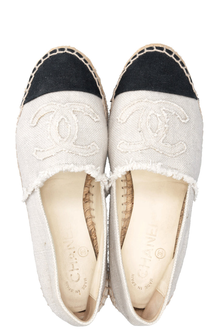CHANEL CC Espadrilles Canvas Off-White Black
