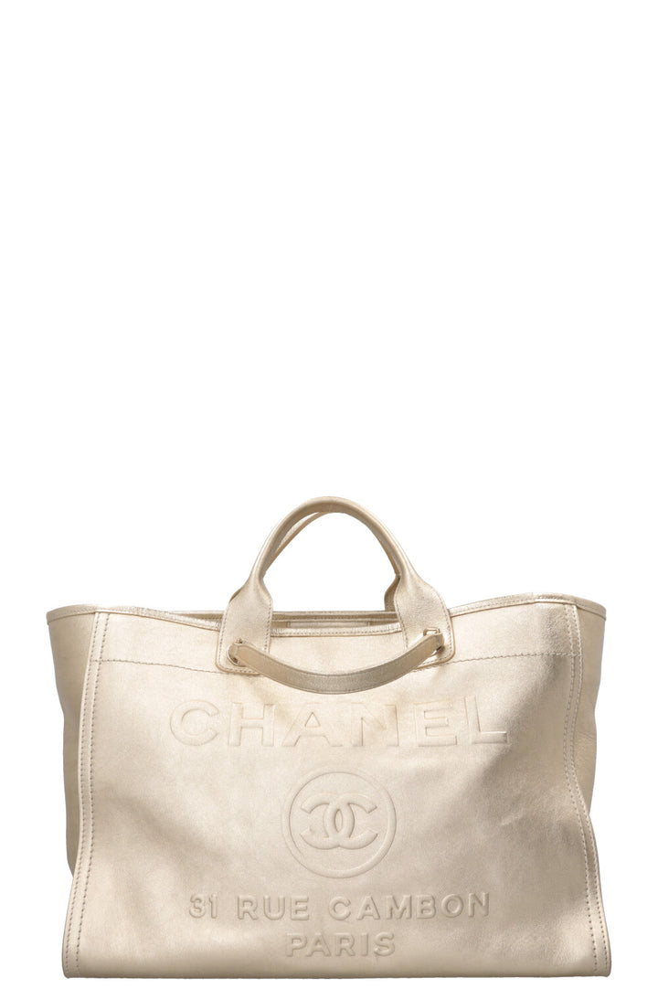 CHANEL Deauville Tote Medium Calfskin Gold