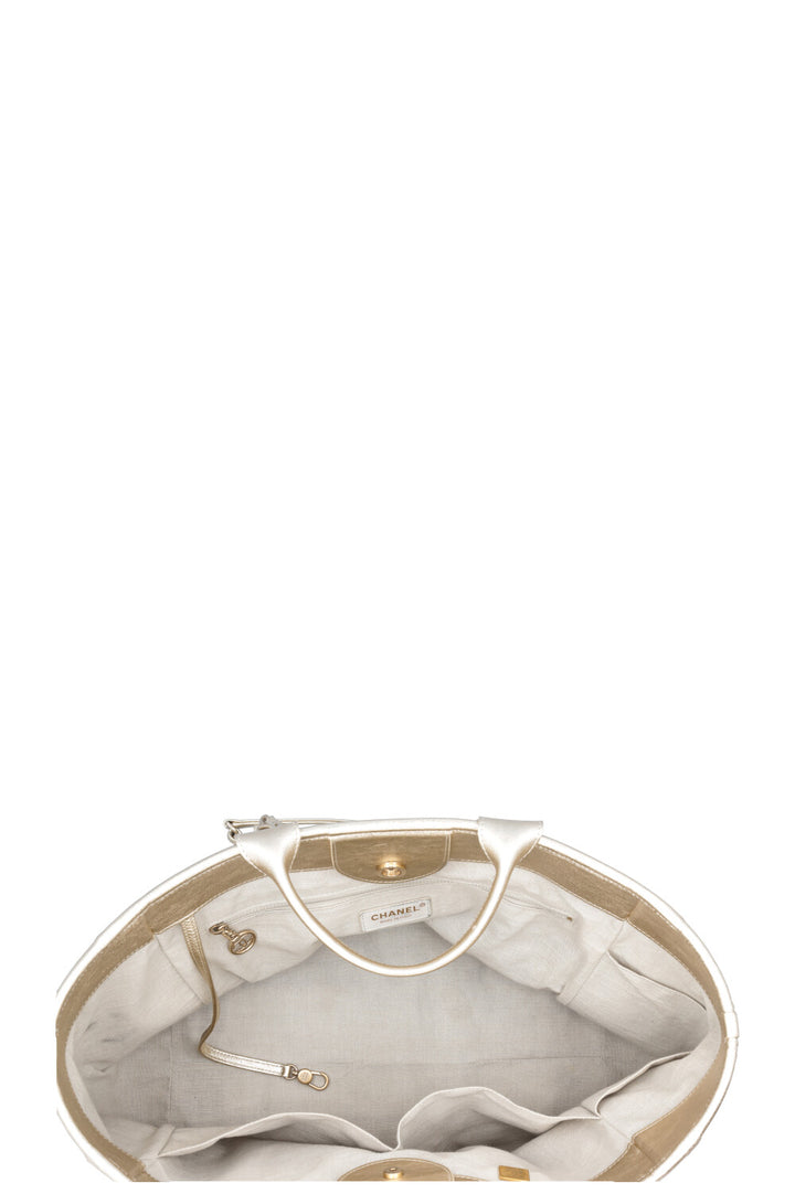 CHANEL Deauville Tote Medium Calfskin Gold
