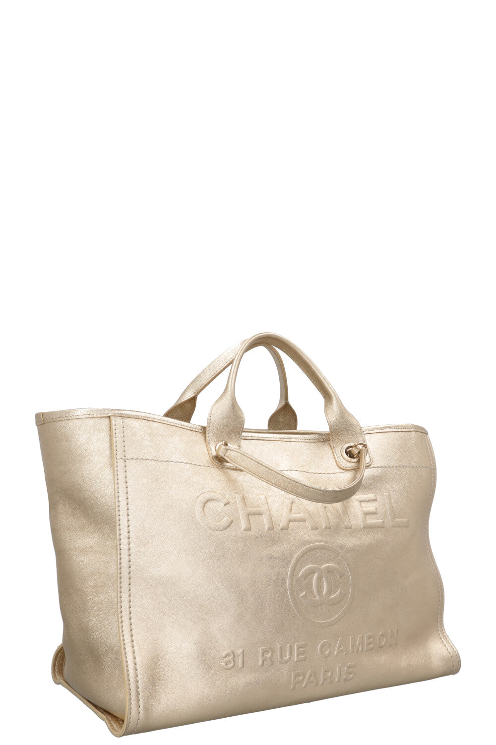 CHANEL Deauville Tote Medium Calfskin Gold