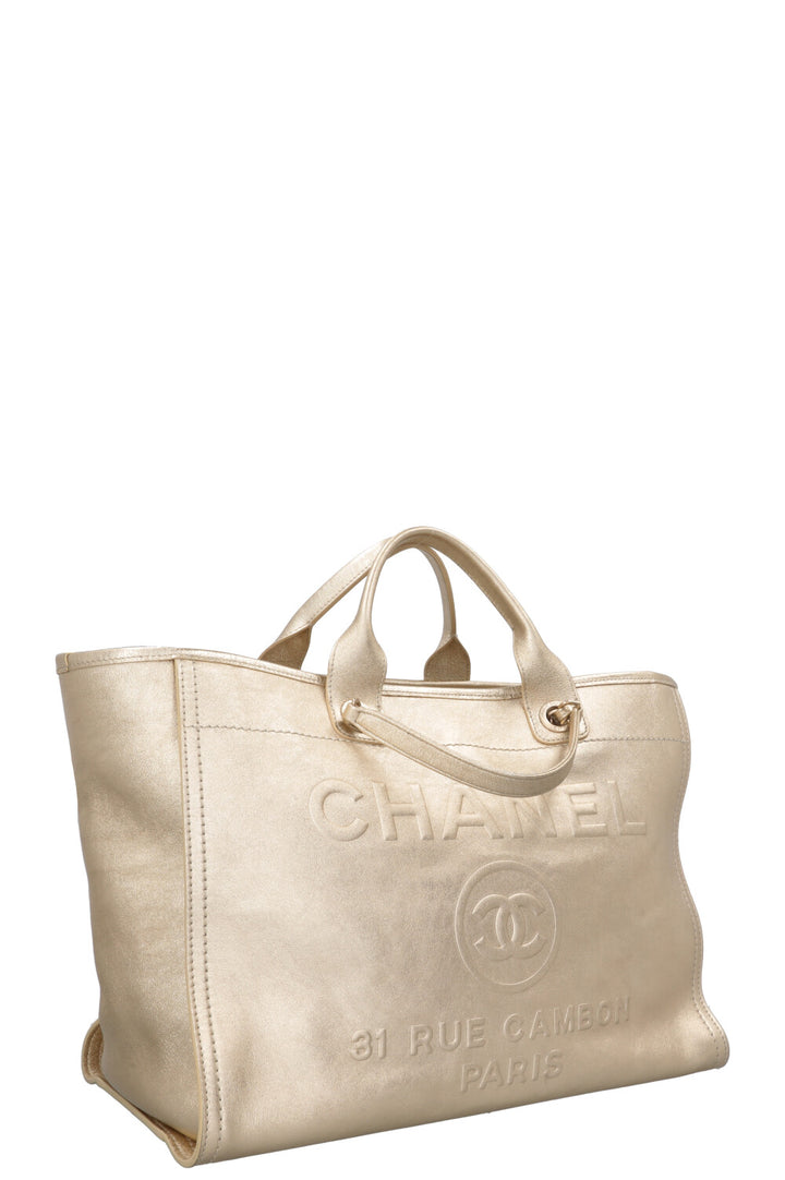 CHANEL Deauville Tote Medium Calfskin Gold