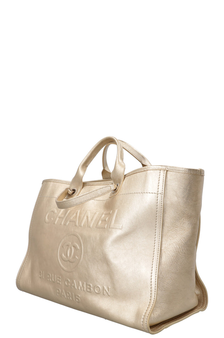 CHANEL Deauville Tote Medium Calfskin Gold