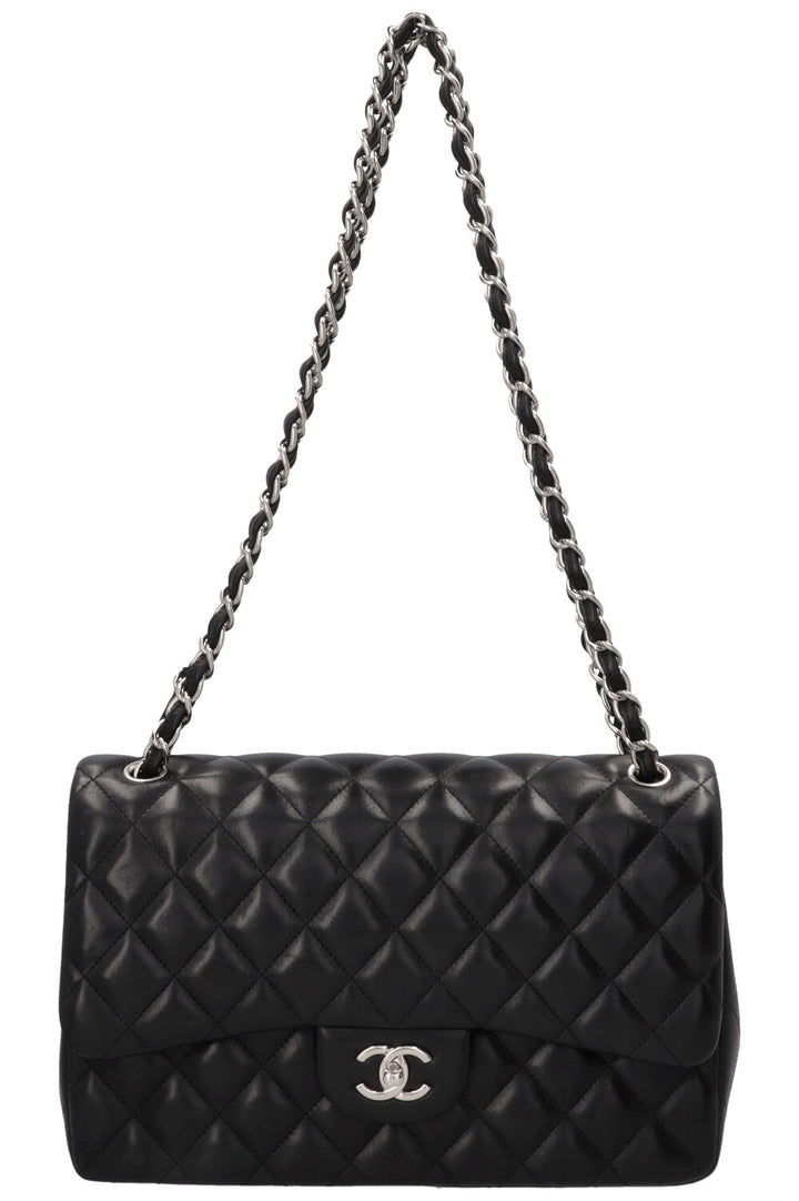 CHANEL Double Flap Bag Grand Modèle Cuir d'Agneau Noir