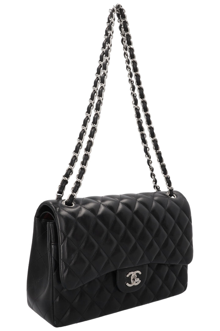 CHANEL Double Flap Bag Grand Modèle Cuir d'Agneau Noir