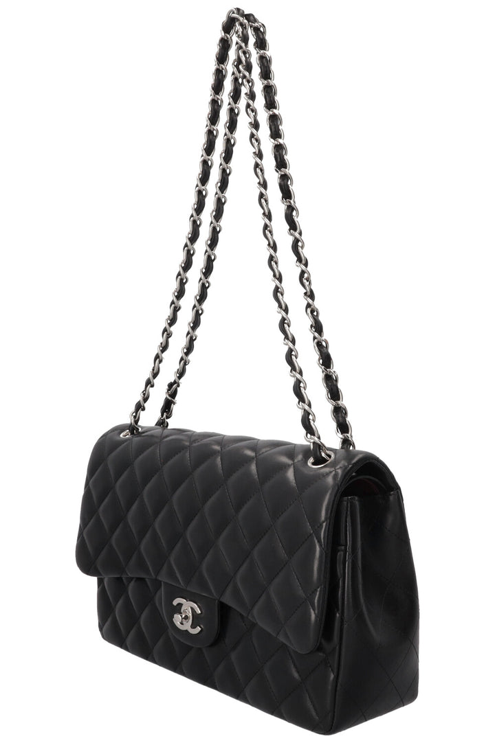 CHANEL Double Flap Bag Grand Modèle Cuir d'Agneau Noir
