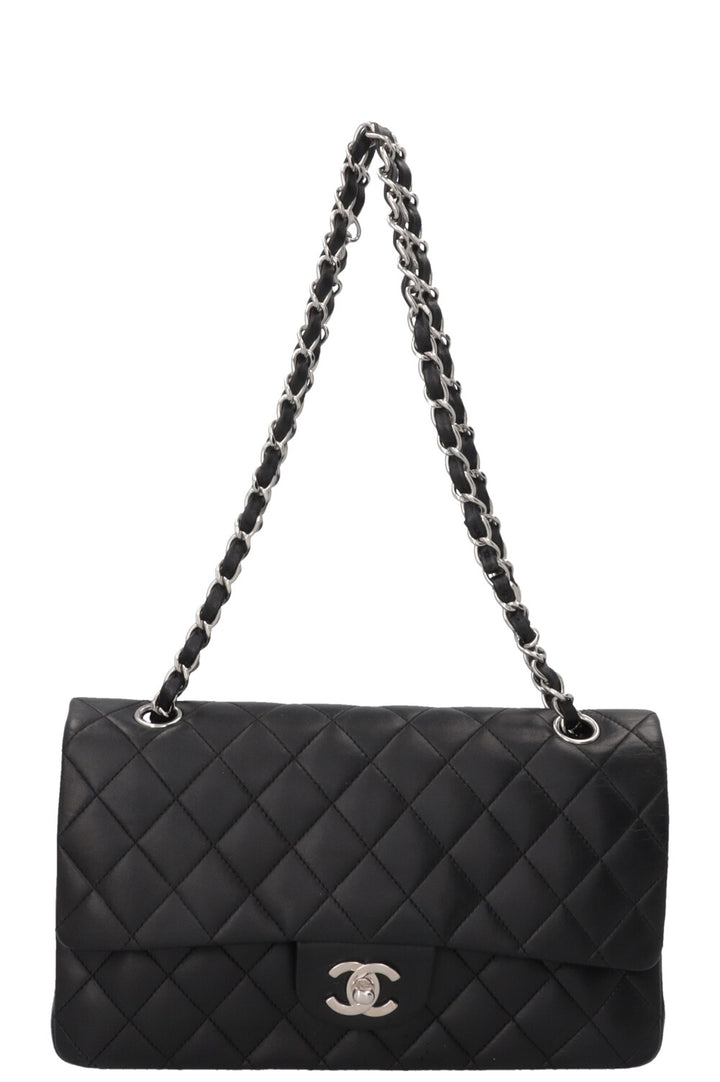 CHANEL Sac à rabat double Medium Cuir Noir