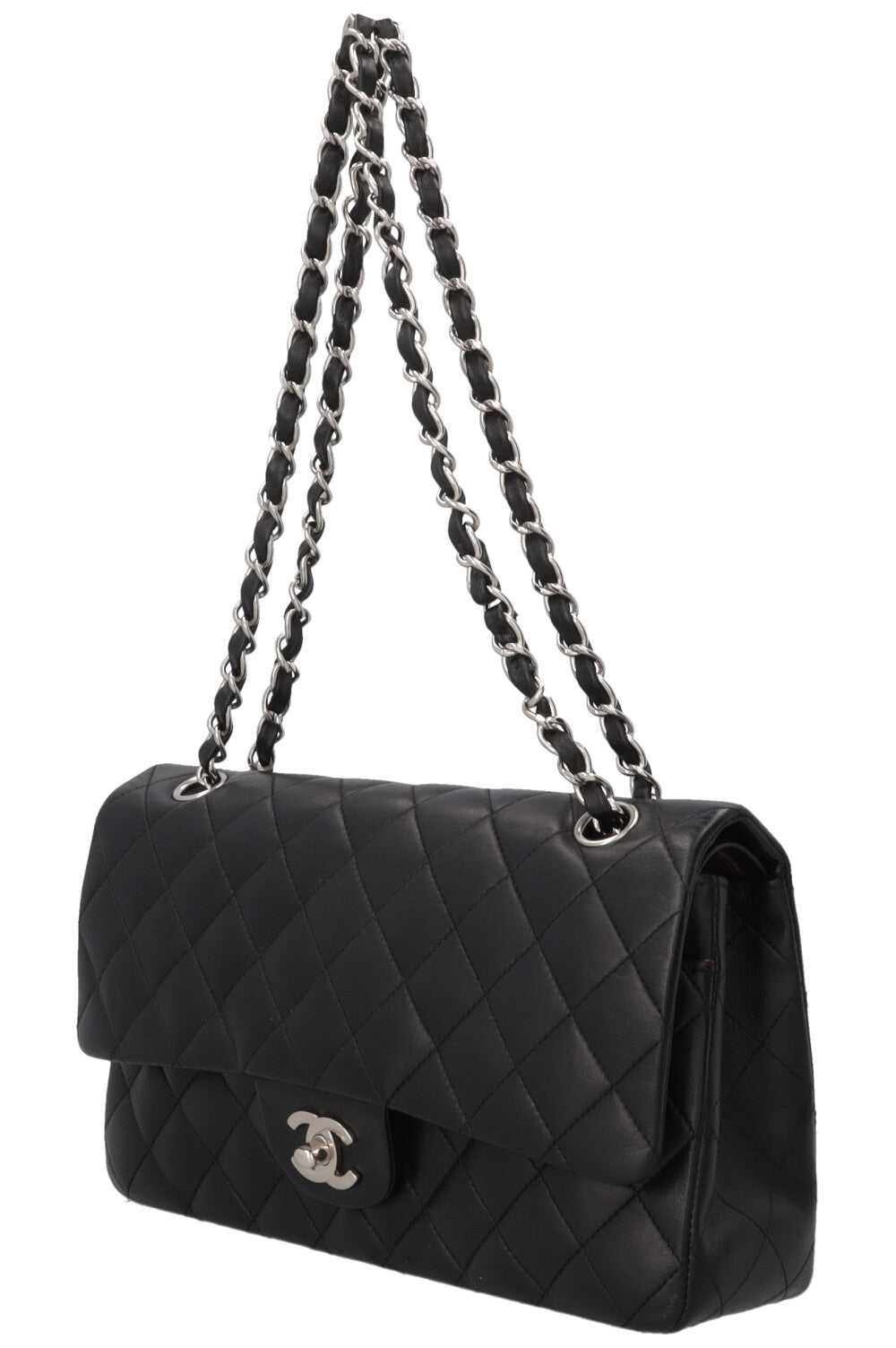 CHANEL Sac à rabat double Medium Cuir Noir