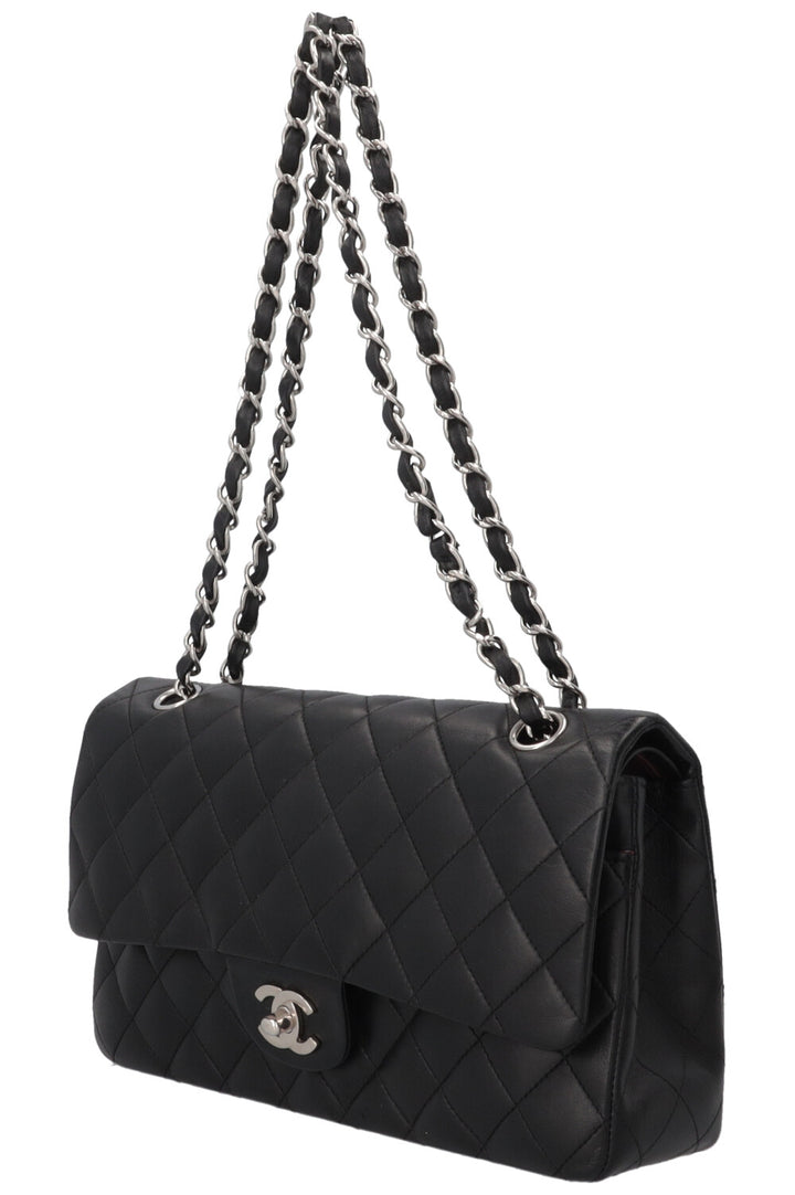 CHANEL Sac à rabat double Medium Cuir Noir