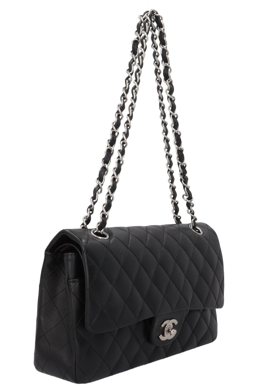 CHANEL Sac à rabat double Medium Cuir Noir