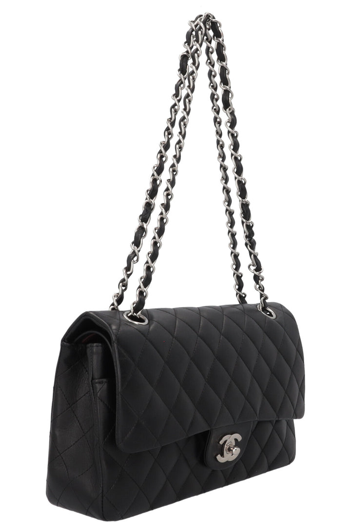 CHANEL Sac à rabat double Medium Cuir Noir