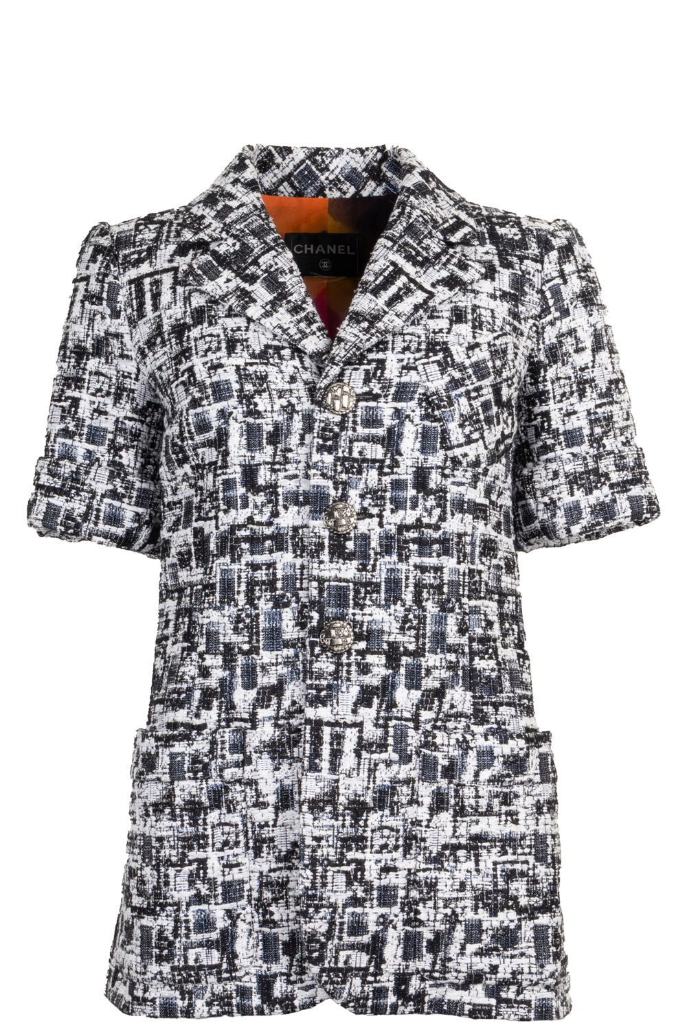 CHANEL Short Sleeve Tweed Jacket Black White