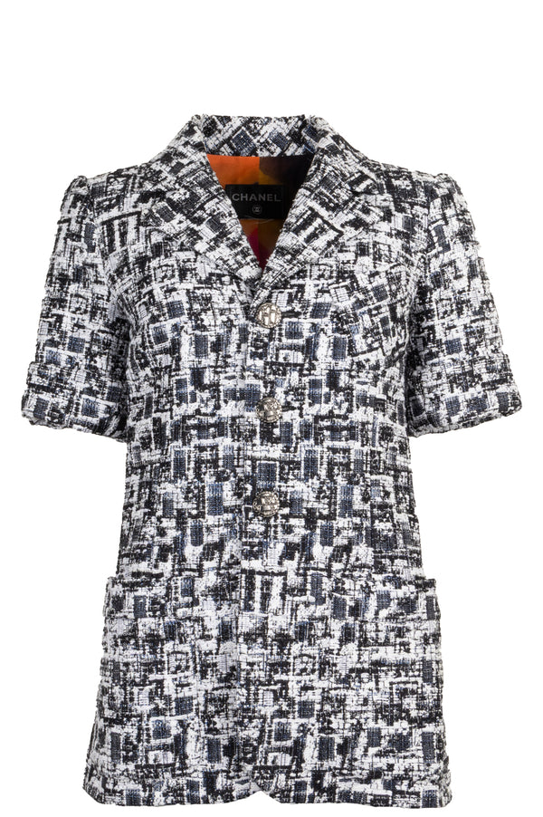 CHANEL Short Sleeve Tweed Jacket Black White