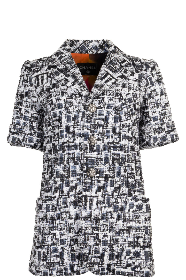 CHANEL Short Sleeve Tweed Jacket Black White