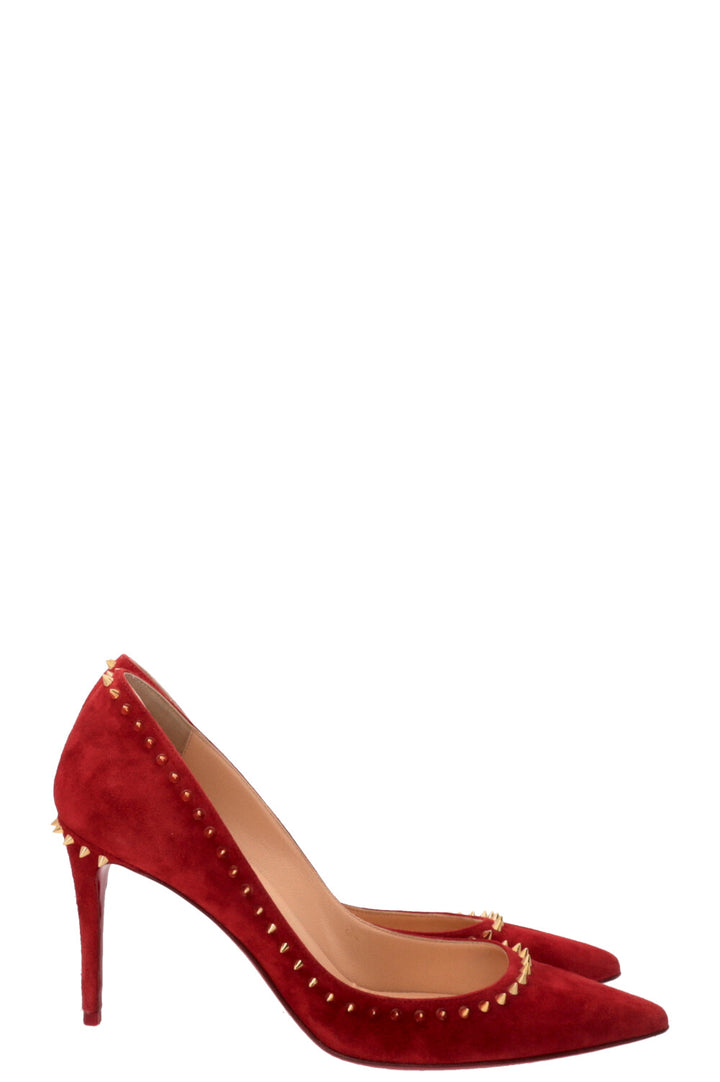 CHRISTIAN LOUBOUTIN Anjalina Spike Pumps Suede Red