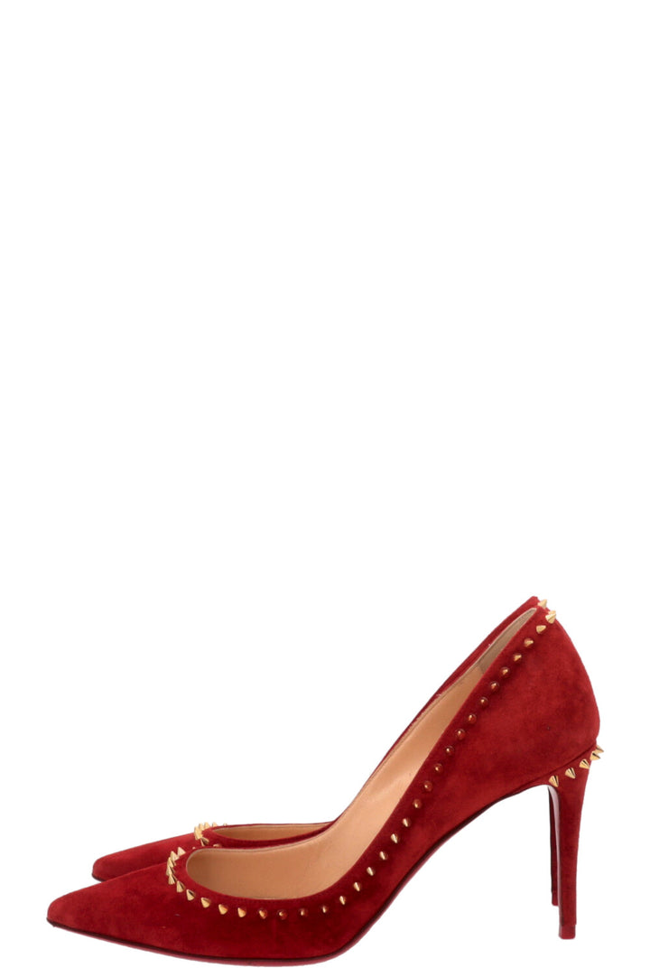 CHRISTIAN LOUBOUTIN Anjalina Spike Pumps Suede Red