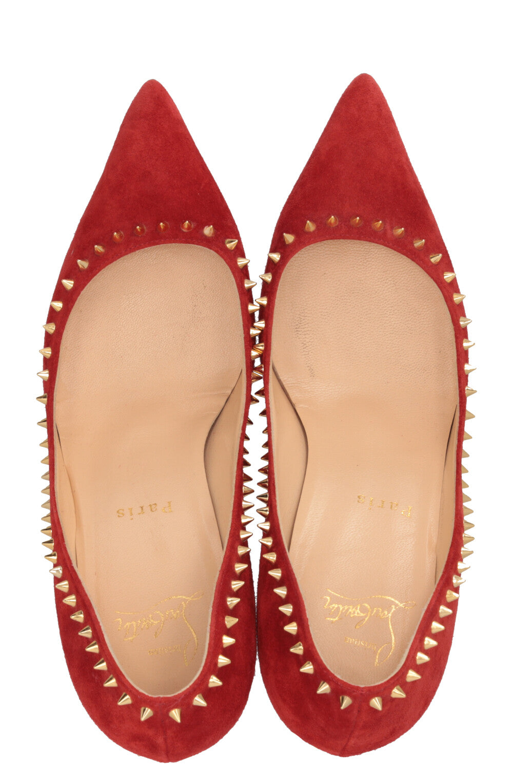 CHRISTIAN LOUBOUTIN Anjalina Spike Pumps Suede Red