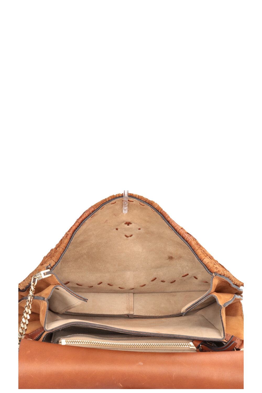 CHLOÉ Macramé Faye Crossbody Bag Suede Cognac