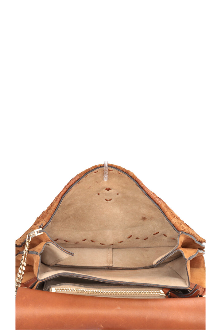 CHLOÉ Macramé Faye Crossbody Bag Suede Cognac